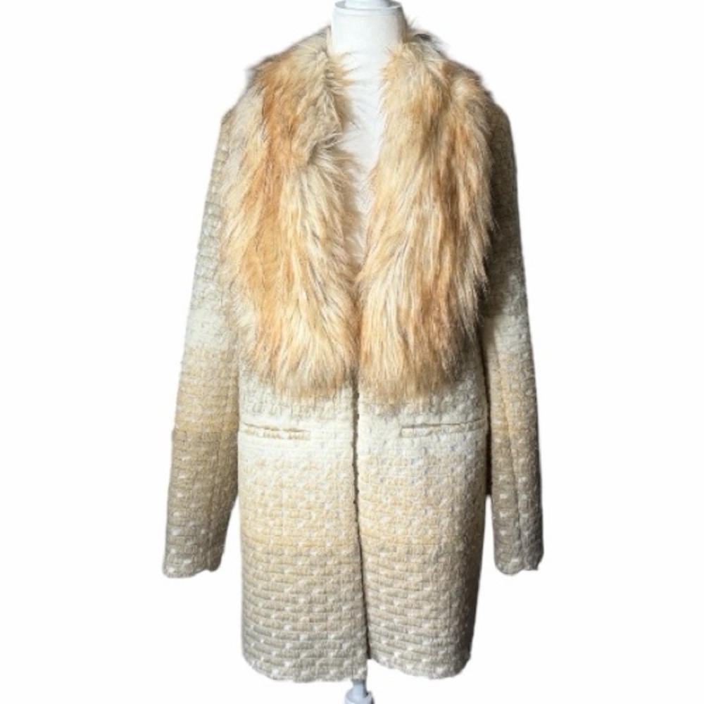 Donna Salyers Fabulous Furs Faux Fur Coat Size S Beige/Ivory